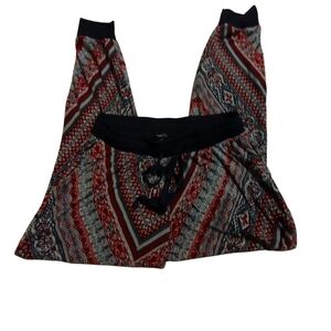 GUC Rue 21 Red Blue Gray Patterned Jogger Style Comfy Soft Pants Medium 2/$10